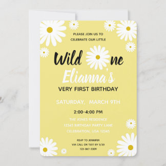 Wild ONE Yellow Daisy Flower Girl Geburtstag Einladung