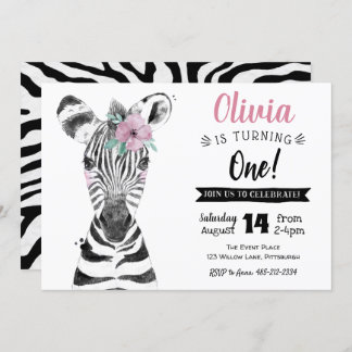 Wild One Zebra | Mädchen Einladung 1. Geburtstag