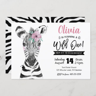 Wild One Zebra | Mädchen Einladung 1. Geburtstag