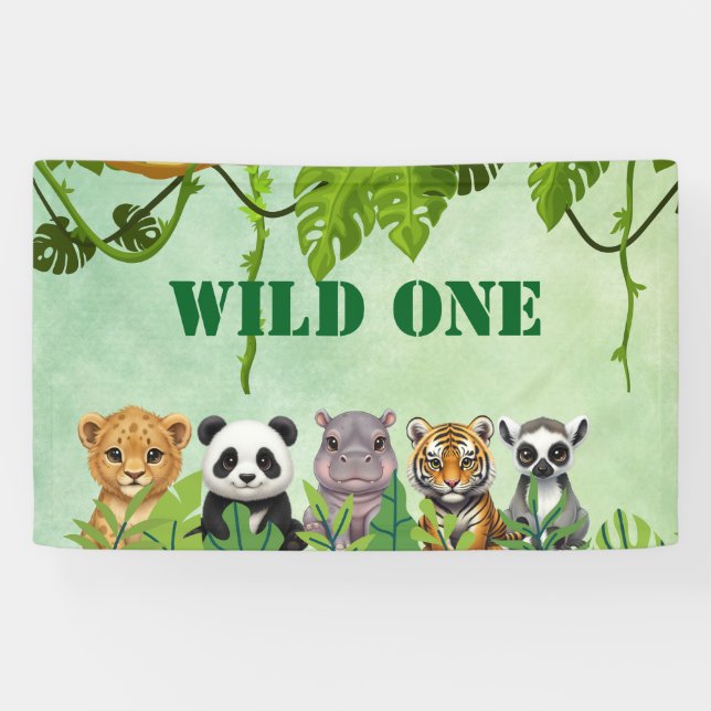 Wild One, Zoo Animal 1st Birthday Banner (Horizontal)