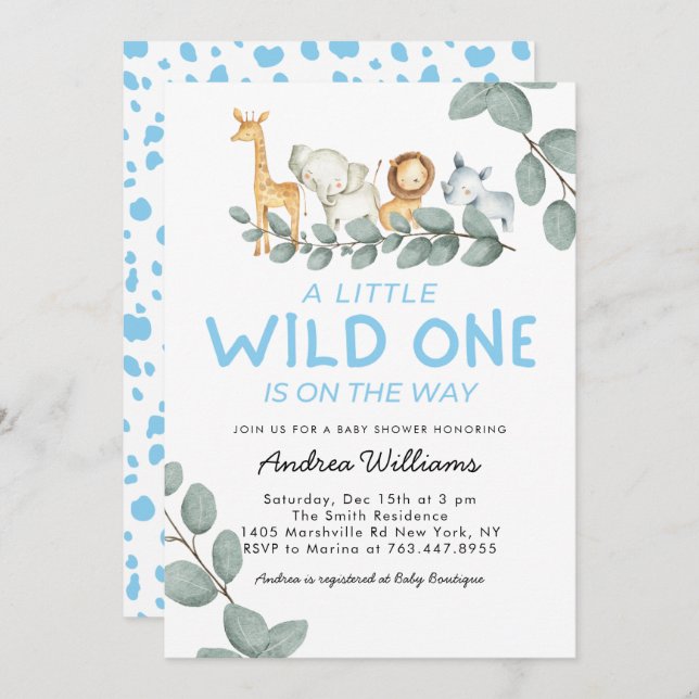 Wild One Zoo Animals Boy Baby Shower Einladung (Vorne/Hinten)
