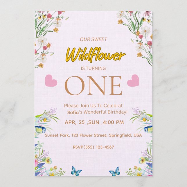 Wild & Onederful Floral Birthday Invitation Einladung (Vorderseite)