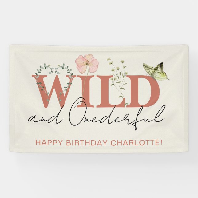 Wild & Onederful Terracotta Girl 1. Geburtstag Banner (Horizontal)