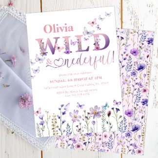 Wild & Onederful Wildblume Butterfly 1. Geburtstag Einladung