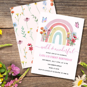 Wild & Onederful Wildblume Rainbow 1. Geburtstag Einladung