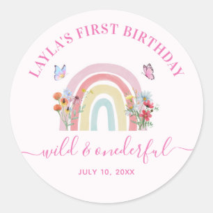 Wild & Onederful Wildblume Rainbow 1. Geburtstag Runder Aufkleber