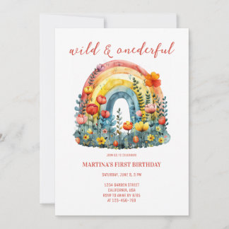 Wild & Onederful Wildblume Rainbow Birthday Einladung
