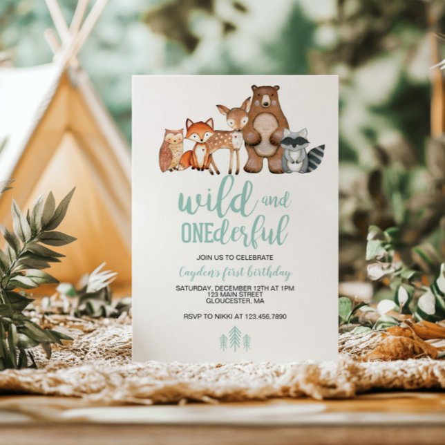 Wild Onederful Woodland Animal Erstgeburtstag Invi Einladung (Von Creator hochgeladen)