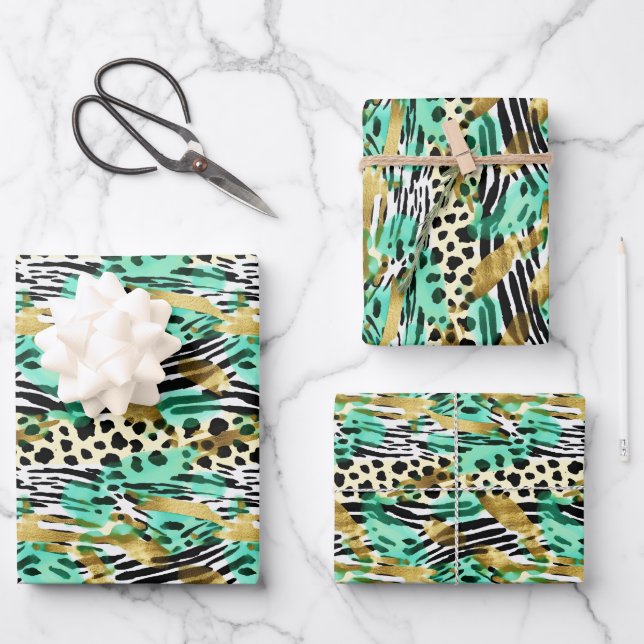 Wild Ones Safari-Muster für Pelztiere Geschenkpapier Set (Vorderseite)