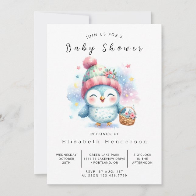 Wild online Owl Baby Shower Einladung (Vorderseite)