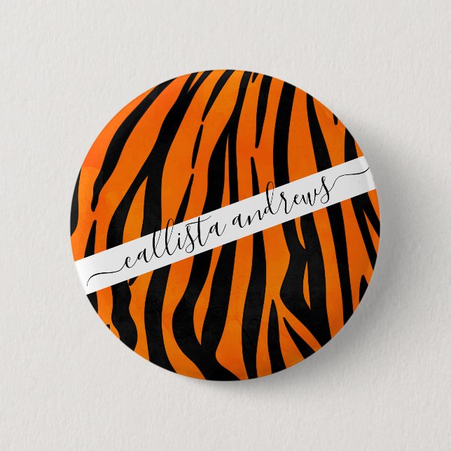Wild Orange Black Tiger Stripes Animal Print Button (Vorderseite)