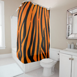 Wild Orange Black Tiger Stripes Animal Print Duschvorhang