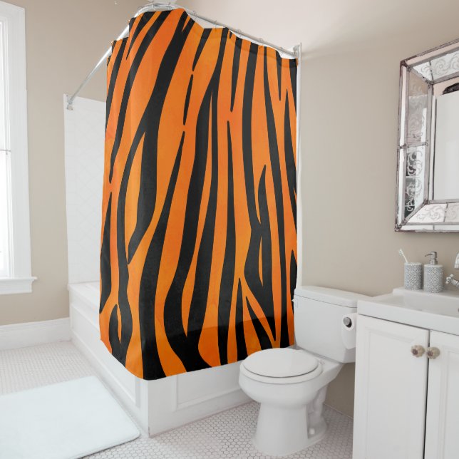 Wild Orange Black Tiger Stripes Animal Print Duschvorhang (Beispiel)