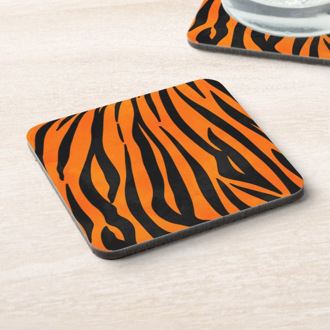 Wild Orange Black Tiger Stripes Animal Print Getränkeuntersetzer (Linke Seite)