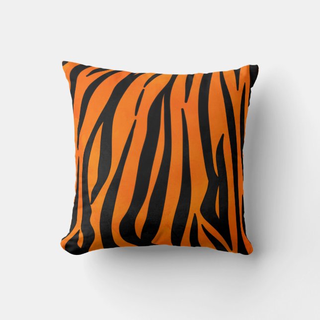 Wild Orange Black Tiger Stripes Animal Print Kissen (Vorderseite)