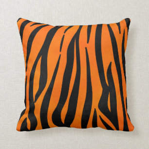 Wild Orange Black Tiger Stripes Animal Print Kissen