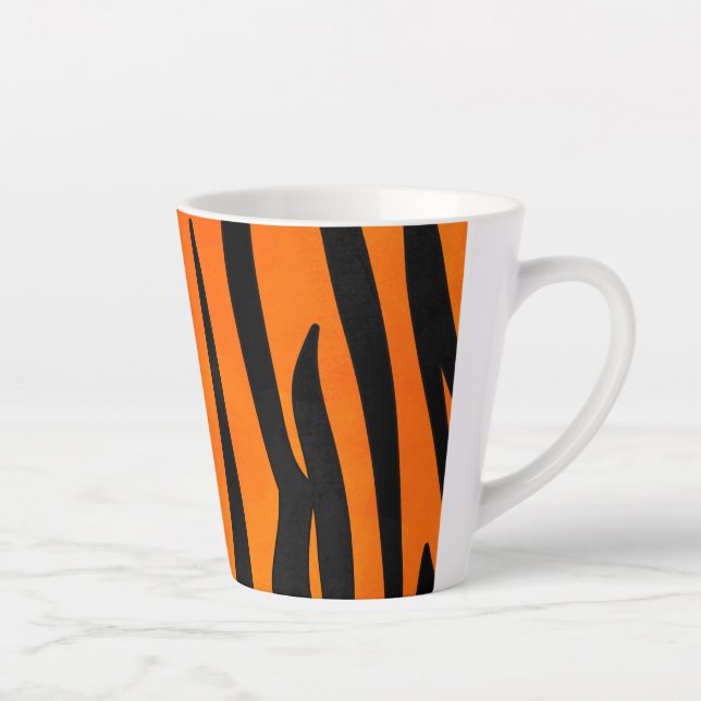 Wild Orange Black Tiger Stripes Animal Print Milchtasse (Rechts)