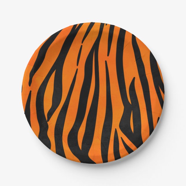 Wild Orange Black Tiger Stripes Animal Print Pappteller (Vorderseite)