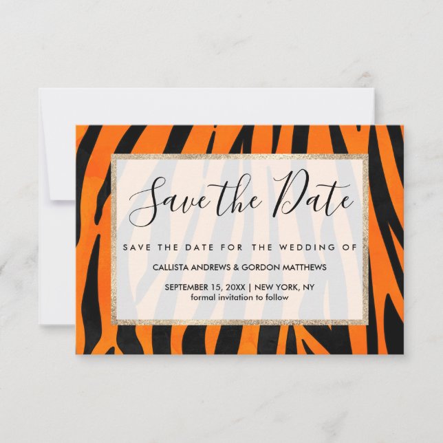 Wild Orange Black Tiger Stripes Animal Print Save The Date (Vorderseite)