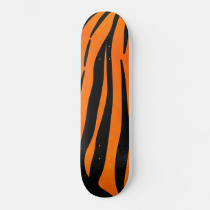 Wild Orange Black Tiger Stripes Animal Print Skateboard
