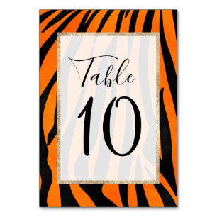 Wild Orange Black Tiger Stripes Animal Print Tischnummer