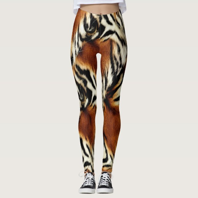 Wild Orange und Weiße Tiger Streifen Leggings (Vorderseite)