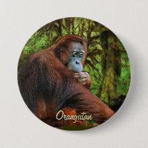 Wild Orangutan & Jungle Primat Art Button