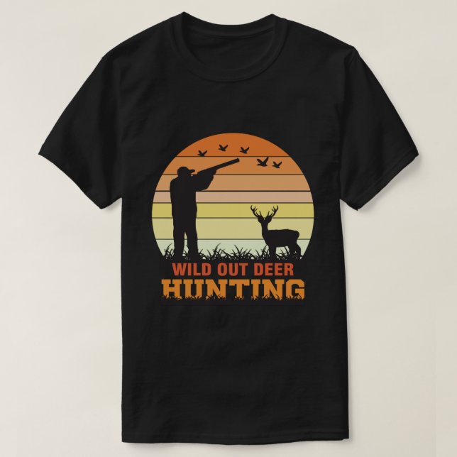 Wild-out-Hirsch-Jagd | Retro Sunset Hunter T-Shirt (Design vorne)