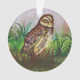 Wild Owl in nature watercolor art Ornament