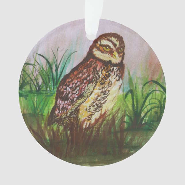 Wild Owl in nature watercolor art Ornament (Vorderseite)