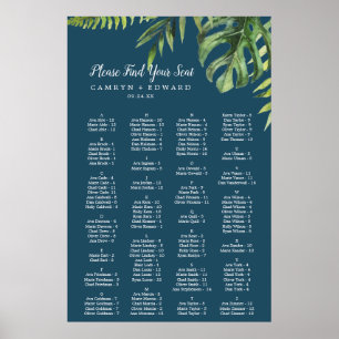 Wild Palm Navy Blue Alphabetification Seekarte Poster