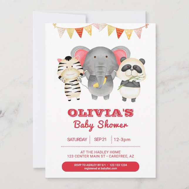 Wild Party Animals Baby Shower Einladung (Vorderseite)
