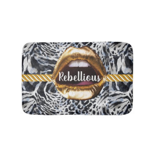 Wild Pattern Gold Lips Geschenk Décor Beauty Girly Badematte