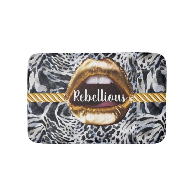 Wild Pattern Gold Lips Geschenk Décor Beauty Girly Badematte (Vorderseite)