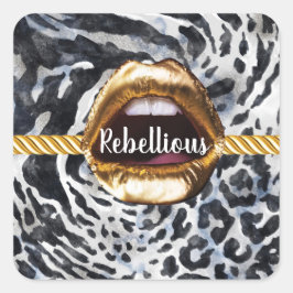 Wild Pattern Gold Lips Geschenk Décor Beauty Girly Quadratischer Aufkleber