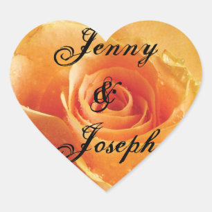 Wild Peach Rose Personalisiert Wedding Herz-Aufkleber