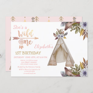 Wild, Pfeile, Zelt, Blume, Boho Birthday Einladung