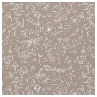 Wild Pilz Botanische Drucksubstanz in Taupe Stoff