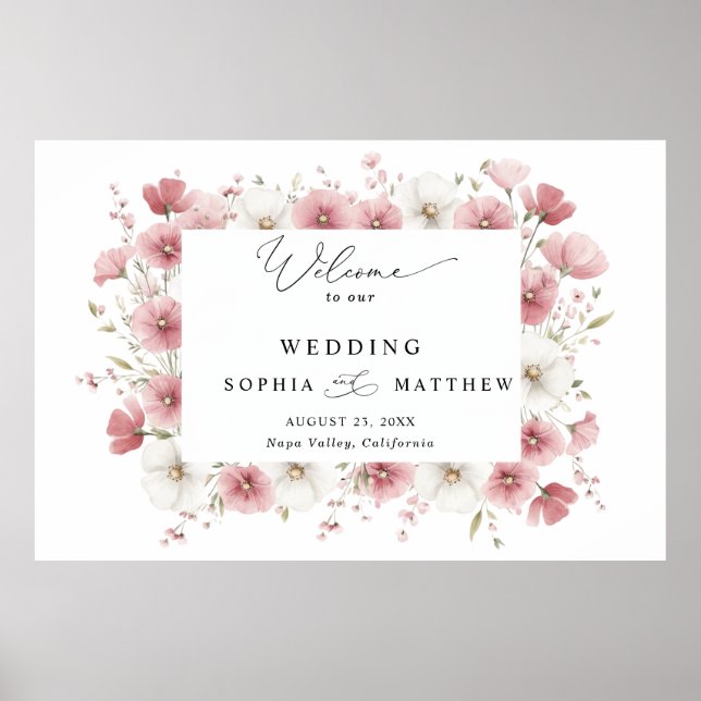 Wild Pink Flowers Wedding  Poster (Vorne)