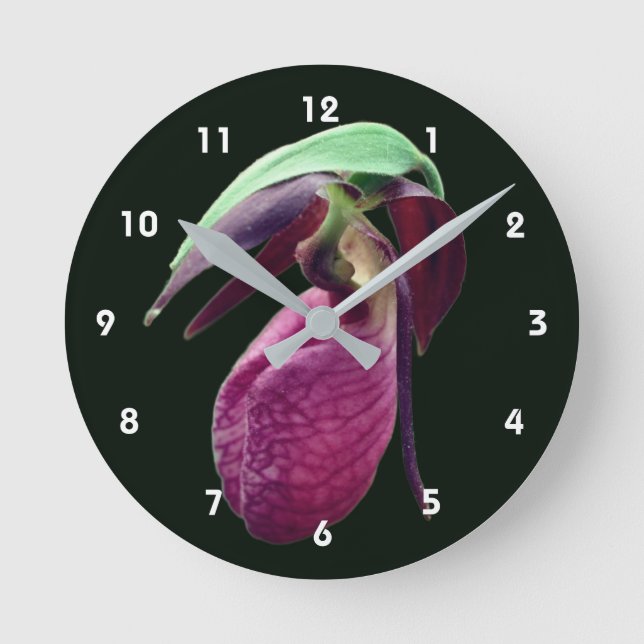 Wild Pink Lady Slipper Flower  Runde Wanduhr (Vorderseite)