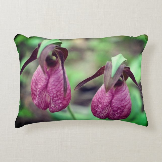Wild Pink Lady Slipper Orchid Blume Paar 2 Dekokissen (Vorderseite)