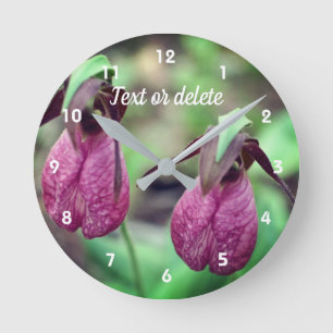 Wild Pink Lady Slipper Orchid Flower Pair 2   Runde Wanduhr