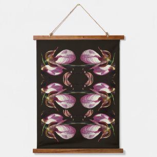 Wild Pink Lady Slipper Orchids Mirror Abstrakt Wandteppich Mit Holzrahmen