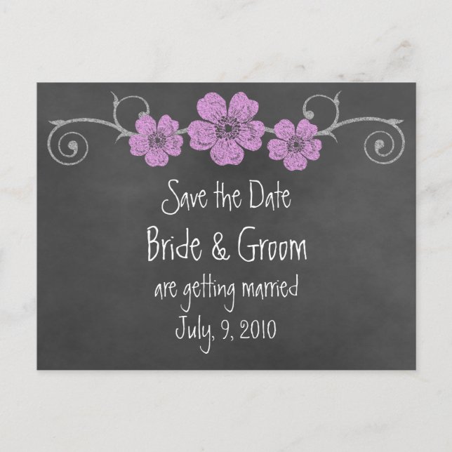 Wild Pink Roses Chalkboard Save the Date Postkarte (Vorderseite)