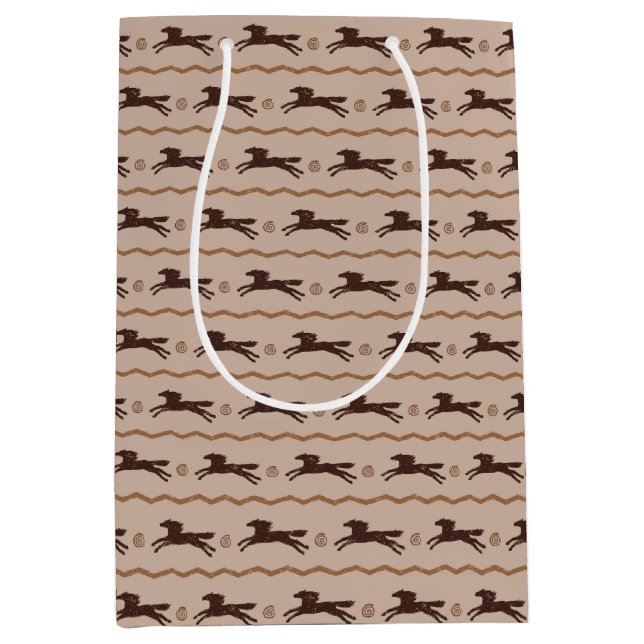 Wild Pony Galloping Pferd auf Tan für Pferde Lover Mittlere Geschenktüte (Vorderseite)