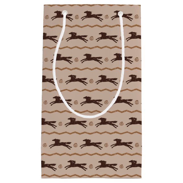 Wild Pony Galloping Pferd auf Tan Kleine Geschenktüte (Vorderseite)