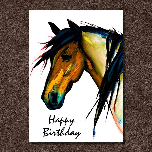 Wild Pony | Watercolor Horse Happy Birthday Karte (Von Creator hochgeladen)