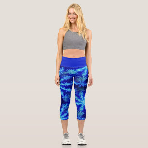 Wild Psychedelic Blue Snowflake Fraktal Sternexplo Capri Leggings