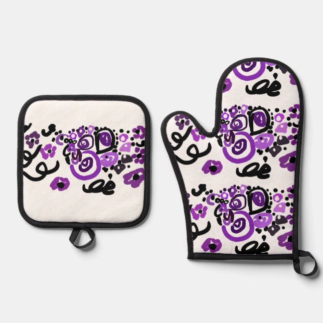 Wild Purple Peacock Ofenhandschuh & Topflappen-Set (Vorderseite)