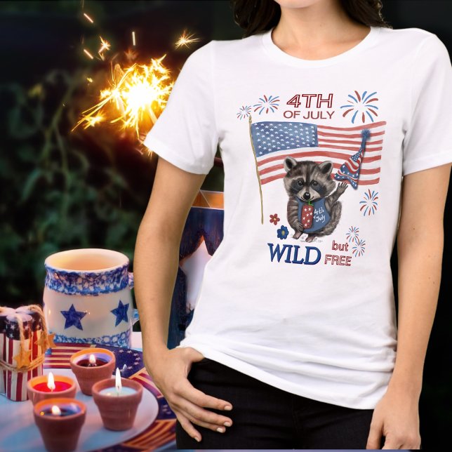 Wild Raccoon Girl 4. Juli T - Shirt (Wild Raccoon Girl 4th of July T-Shirt Tri-Blend Shirt)